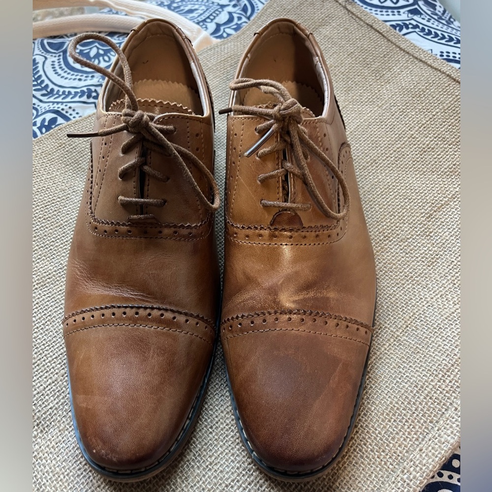 Brown Leather Cap-Toe Oxford Dress Shoes- quality brand, worn once for an event